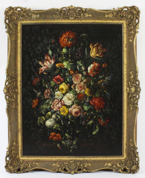 Antique Pair Large Still Life Oil Paintings Continental School 19th C 131x107cm