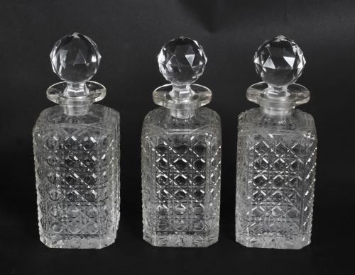 fig 8. Antique Silver Mounted Burr Walnut 3 Crystal Decanter Tantalus Dry Bar 19th C