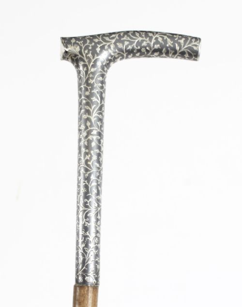 fig 2. Antique Continental Silver Niello Walking Stick Cane C1880 91cm 36 inche