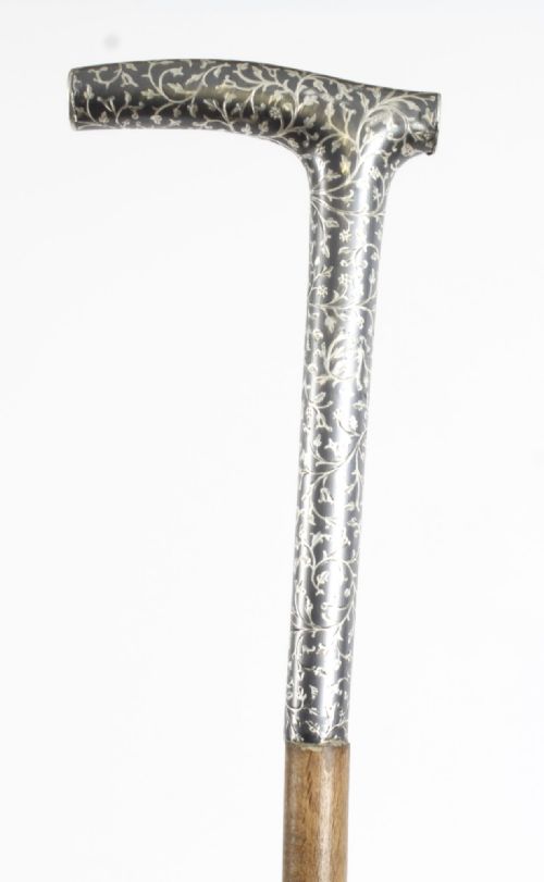 fig 3. Antique Continental Silver Niello Walking Stick Cane C1880 91cm 36 inche
