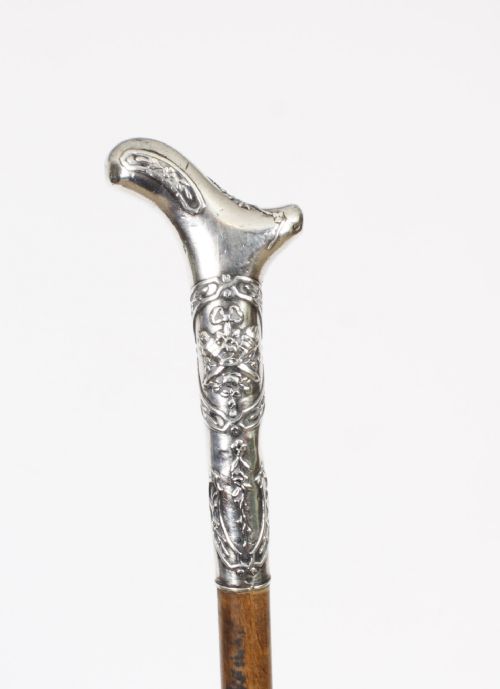 Antique Silver Malacca Walking Cane Swagger Stick Late 19th C 91cm/36inch