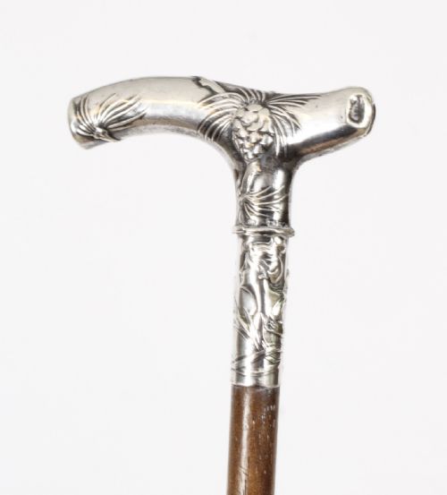 Antique English Silver Plated Malacca Walking Stick Cane 19th C 84cm/33inches