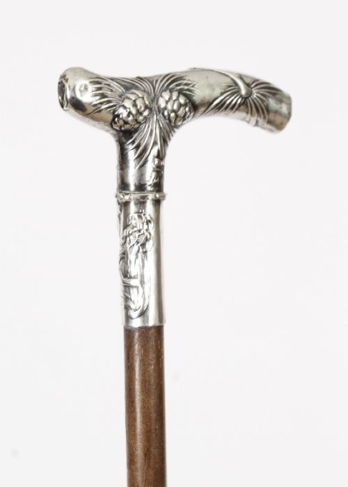 fig 1. Antique English Silver Plated Malacca Walking Stick Cane 19th C 84cm/33inches