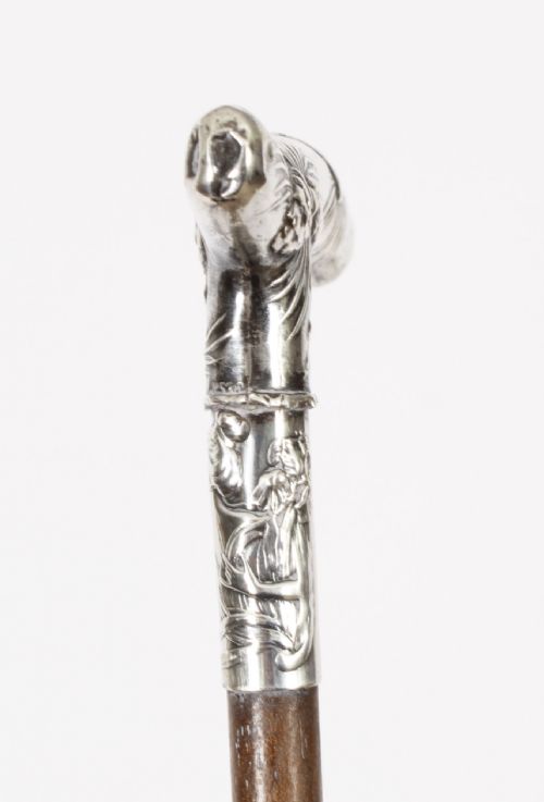 fig 2. Antique English Silver Plated Malacca Walking Stick Cane 19th C 84cm/33inches
