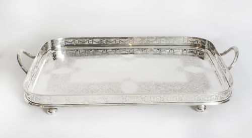 Antique Edwardian Silver Plated Gallery Tray 19th Century
