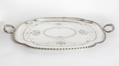 ANTIQUE LARGE VICTORIAN NEO CLASSICAL SILVER PLATED BUTLERS TRAY CIRCA 1870 - ADDITIONAL PHOTO 1