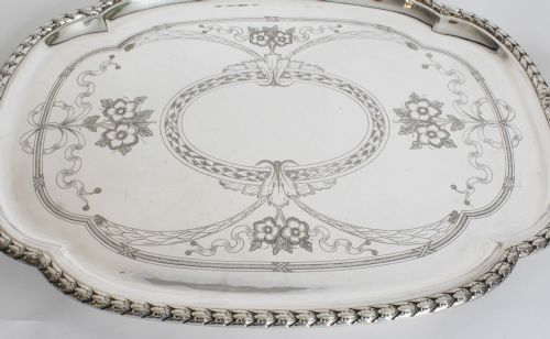 ANTIQUE LARGE VICTORIAN NEO CLASSICAL SILVER PLATED BUTLERS TRAY CIRCA 1870 - ADDITIONAL PHOTO 2