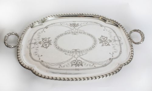 ANTIQUE LARGE VICTORIAN NEO CLASSICAL SILVER PLATED BUTLERS TRAY CIRCA 1870 - ADDITIONAL PHOTO 3