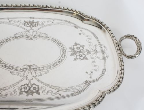 ANTIQUE LARGE VICTORIAN NEO CLASSICAL SILVER PLATED BUTLERS TRAY CIRCA 1870 - ADDITIONAL PHOTO 4