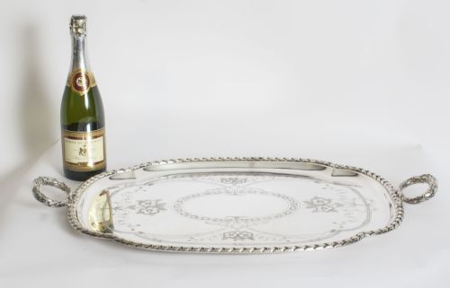 ANTIQUE LARGE VICTORIAN NEO CLASSICAL SILVER PLATED BUTLERS TRAY CIRCA 1870 - ADDITIONAL PHOTO 8