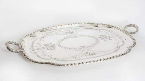 ANTIQUE LARGE VICTORIAN NEO CLASSICAL SILVER PLATED BUTLERS TRAY CIRCA 1870 - ADDITIONAL PHOTO 9