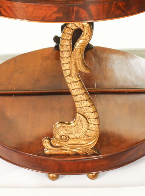 fig 2. Antique Pair Italian Flame Mahogany Giltwood Dolphin Console Tables 19th C