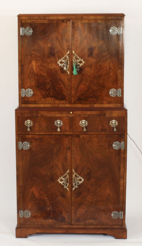 fig 1. Antique English Ormolu Mounted Burr Walnut Cocktail Cabinet Circa 1920