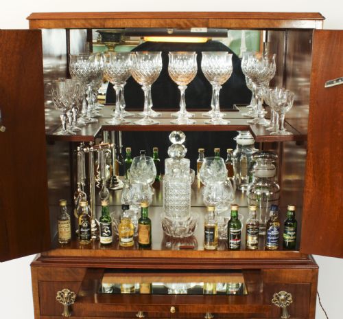 fig 2. Antique English Ormolu Mounted Burr Walnut Cocktail Cabinet Circa 1920