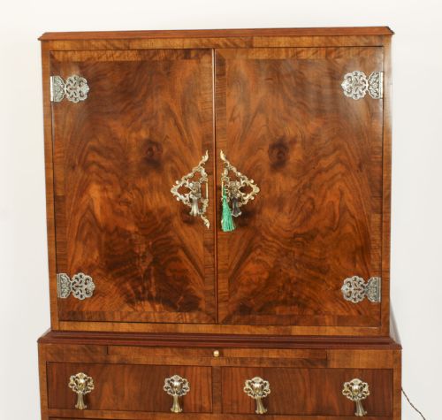 fig 3. Antique English Ormolu Mounted Burr Walnut Cocktail Cabinet Circa 1920