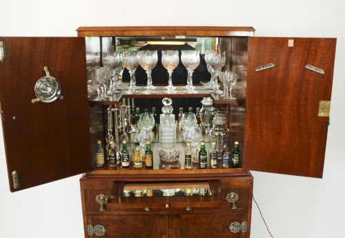 fig 4. Antique English Ormolu Mounted Burr Walnut Cocktail Cabinet Circa 1920