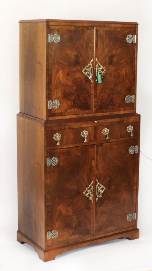fig 5. Antique English Ormolu Mounted Burr Walnut Cocktail Cabinet Circa 1920