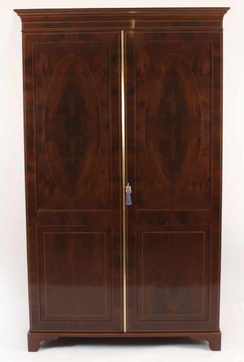 fig 1. Antique English Edwardian Mahogany Inlaid Wardrobe Late 19th Century
