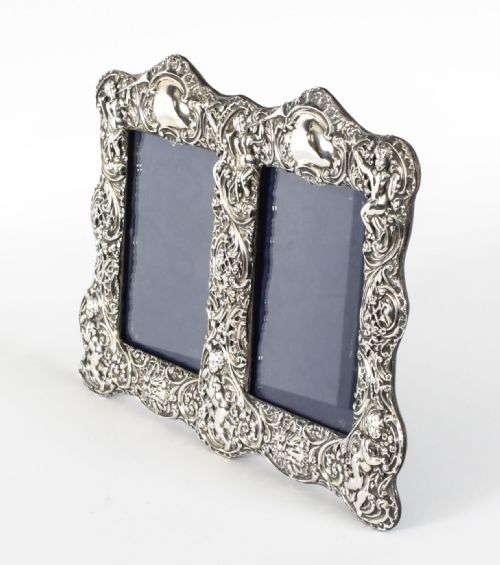 fig 1. Antique Sterling Silver Double Photo Frame by Synyer & Beddoes 1901 24 x 38cm