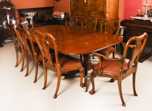 fig 1. Antique Regency Twin Pillar Flame Mahogany Dining Table C1820 19th C