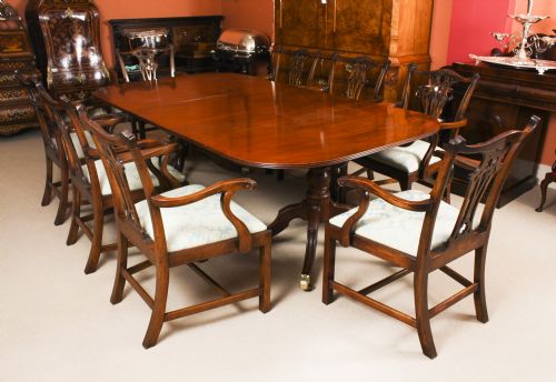 fig 2. Antique Regency Twin Pillar Flame Mahogany Dining Table C1820 19th C