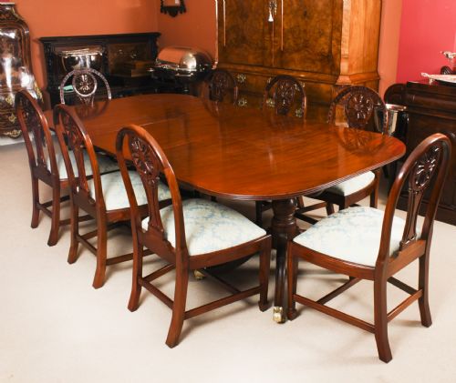 fig 4. Antique Regency Twin Pillar Flame Mahogany Dining Table C1820 19th C