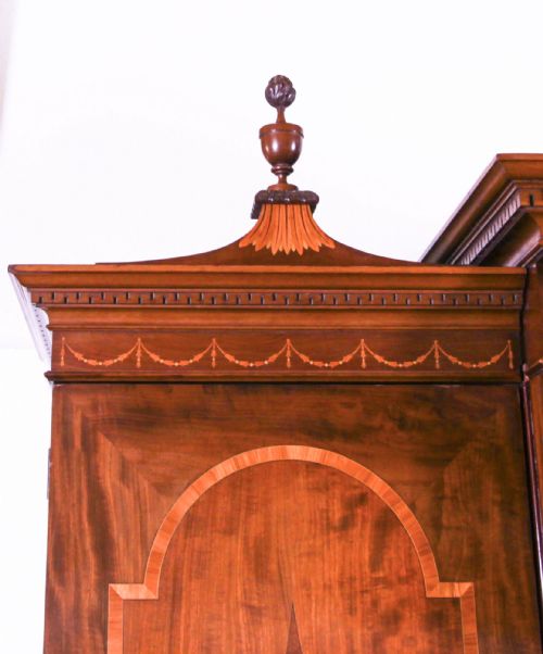 ANTIQUE VICTORIAN SHERATON REVIVAL INLAID BREAKFRONT WARDROBE 19TH C - ADDITIONAL PHOTO 2