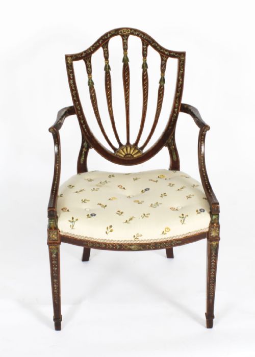 ANTIQUE PAIR GEORGE III POLYCHROME DECORATED OPEN ARMCHAIRS C1785 18TH C - ADDITIONAL PHOTO 1