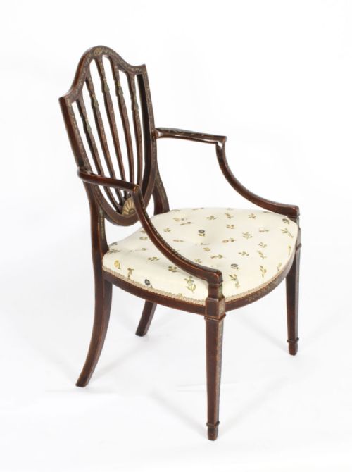 ANTIQUE PAIR GEORGE III POLYCHROME DECORATED OPEN ARMCHAIRS C1785 18TH C - ADDITIONAL PHOTO 2