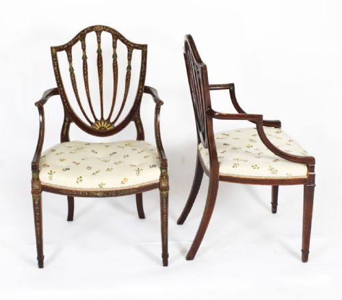 ANTIQUE PAIR GEORGE III POLYCHROME DECORATED OPEN ARMCHAIRS C1785 18TH C - ADDITIONAL PHOTO 3