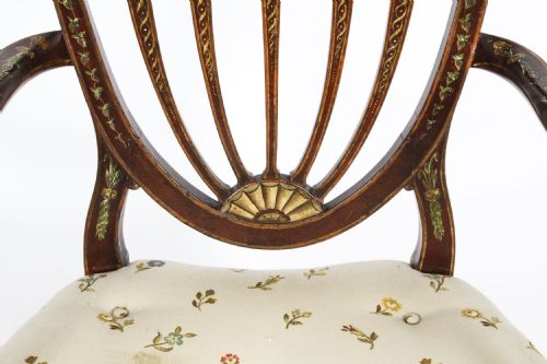 ANTIQUE PAIR GEORGE III POLYCHROME DECORATED OPEN ARMCHAIRS C1785 18TH C - ADDITIONAL PHOTO 4