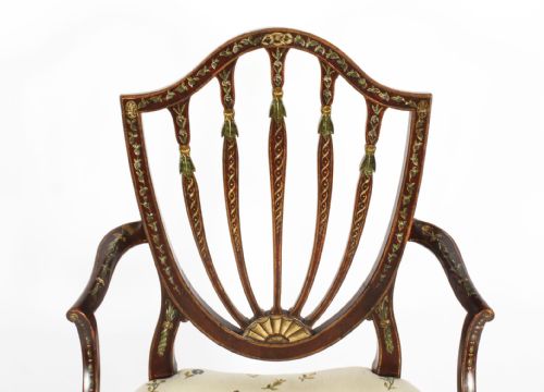 ANTIQUE PAIR GEORGE III POLYCHROME DECORATED OPEN ARMCHAIRS C1785 18TH C - ADDITIONAL PHOTO 5