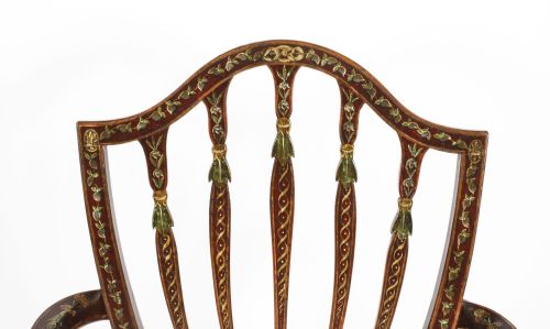 ANTIQUE PAIR GEORGE III POLYCHROME DECORATED OPEN ARMCHAIRS C1785 18TH C - ADDITIONAL PHOTO 6