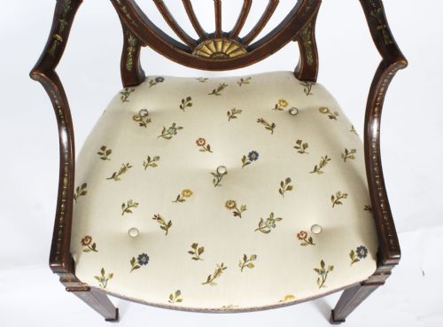 ANTIQUE PAIR GEORGE III POLYCHROME DECORATED OPEN ARMCHAIRS C1785 18TH C - ADDITIONAL PHOTO 11
