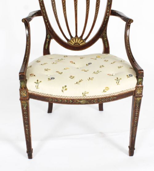 ANTIQUE PAIR GEORGE III POLYCHROME DECORATED OPEN ARMCHAIRS C1785 18TH C - ADDITIONAL PHOTO 13
