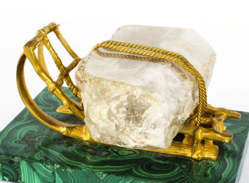 fig 2. Antique Russian Gilt Bronze Malachite Rock Crystal Sleigh Sculpture C 1870
