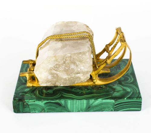 fig 4. Antique Russian Gilt Bronze Malachite Rock Crystal Sleigh Sculpture C 1870