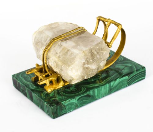 fig 5. Antique Russian Gilt Bronze Malachite Rock Crystal Sleigh Sculpture C 1870
