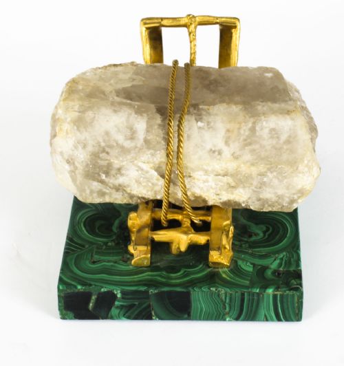 fig 6. Antique Russian Gilt Bronze Malachite Rock Crystal Sleigh Sculpture C 1870