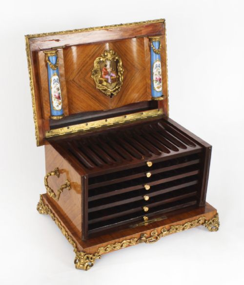 Antique French Wood Sevres and Ormolu Mounted Cigar Humidor C.1870 19th C