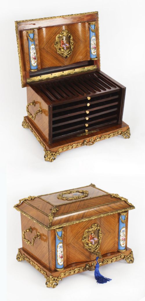 fig 1. Antique French wood Sevres and Ormolu Mounted Cigar Humidor c.1870 19th C