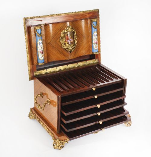 fig 4. Antique French wood Sevres and Ormolu Mounted Cigar Humidor c.1870 19th C