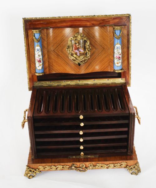 fig 6. Antique French wood Sevres and Ormolu Mounted Cigar Humidor c.1870 19th C