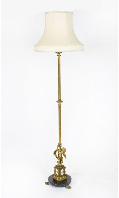 Antique Gilt Brass Ornamental Cherub Standard Lamp Circa 1900