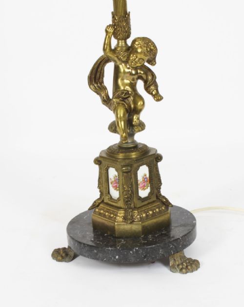 fig 1. Antique Gilt Brass Ornamental Cherub Standard Lamp Circa 1900