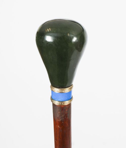 Antique Russian Silver Gilt & Jade Enamel Walking Stick Cane 19th C 92cm-36 Inch