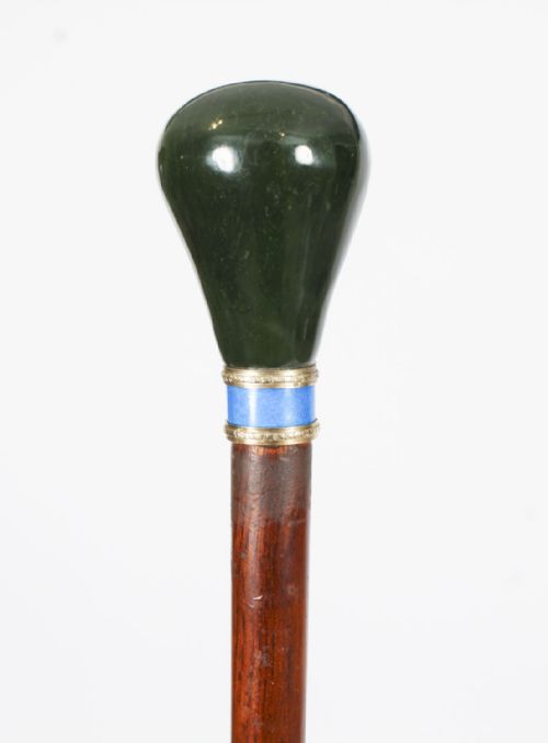 fig 2. Antique Russian Silver Gilt & Jade Enamel Walking Stick Cane 19th C 92cm-36 inch