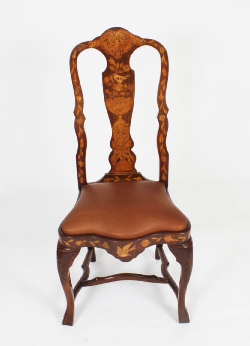 fig 2. Antique Set 8 Dutch Marquetry Walnut High Back Dining Chairs Late 18th C