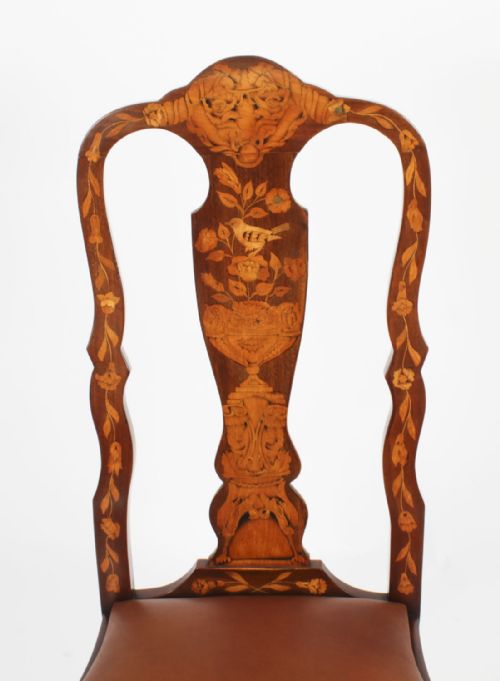 fig 3. Antique Set 8 Dutch Marquetry Walnut High Back Dining Chairs Late 18th C