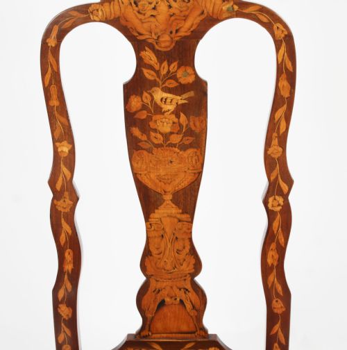fig 5. Antique Set 8 Dutch Marquetry Walnut High Back Dining Chairs Late 18th C